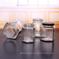 Wholesale cheap empty hexagonal glass honey jam jar with metal lid